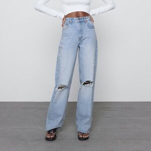 Zara Wide Leg Full Length Ripped Jeans